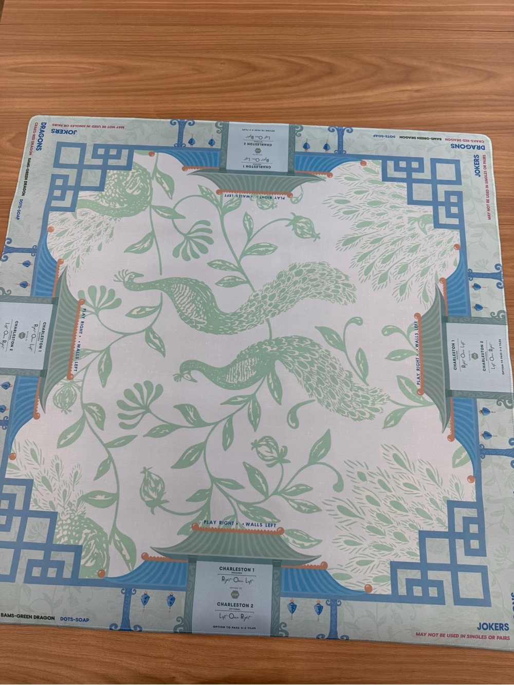 Double Peacock Mahjong Mat- Mint Green/Blue